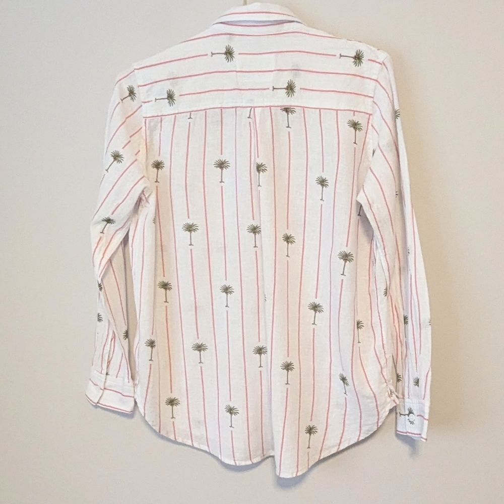 Rails Charli L/S Button Down Linen Shirt In Pink Palm Tree Stripe Size Small EUC - Picture 9 of 10